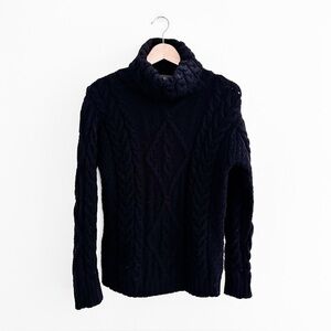 Vintage Black Cable Knit Classic Fisherman Sweater 100% Merino Wool Size M